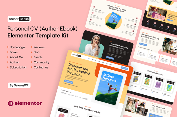 ArcherBooks - Author & eBook Resume Elementor Pro Template Kit